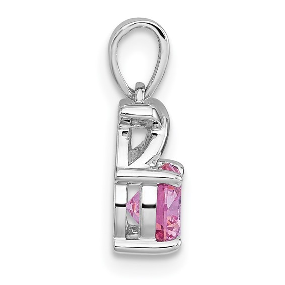 Sterling Silver Rhodium-plated Polished Round Pink CZ -X- Pendant