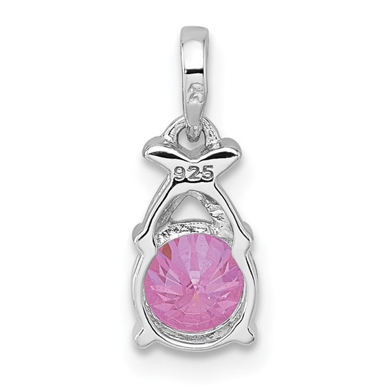 Sterling Silver Rhodium-plated Polished Round Pink CZ -X- Pendant