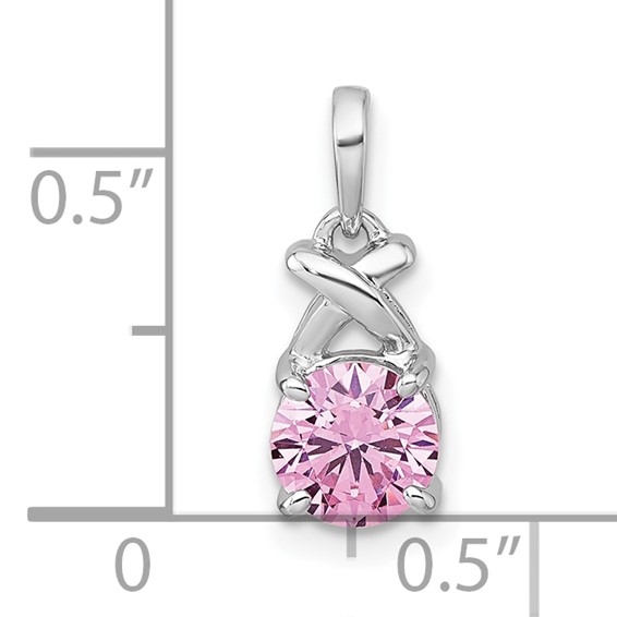 Sterling Silver Rhodium-plated Polished Round Pink CZ -X- Pendant