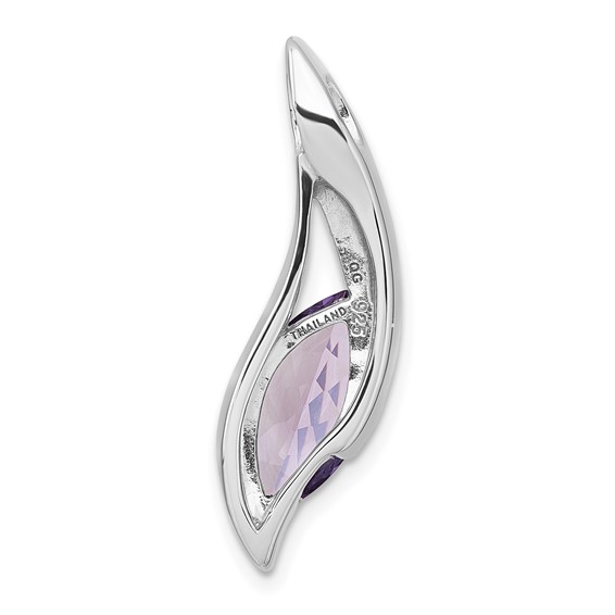 Sterling Silver Rhodium-plated Polished Marquise Amethyst Drop Chain Slide Pendant