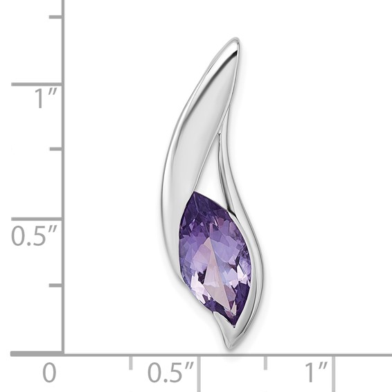 Sterling Silver Rhodium-plated Polished Marquise Amethyst Drop Chain Slide Pendant