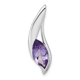 Sterling Silver Rhodium-plated Polished Marquise Amethyst Drop Chain Slide Pendant