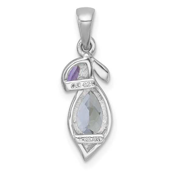 Sterling Silver Rhodium-plated Polished Amethyst and Green Quartz Leaf Pendant