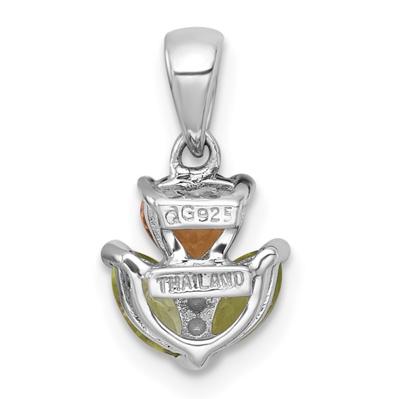 Sterling Silver Rhodium-plated Polished Heart Citrine and Peridot Flower Pendant