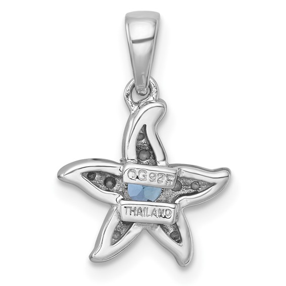 Sterling Silver Rhodium-plated Polished Light Swiss Blue Topaz Starfish Pendant