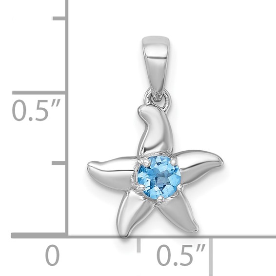 Sterling Silver Rhodium-plated Polished Light Swiss Blue Topaz Starfish Pendant