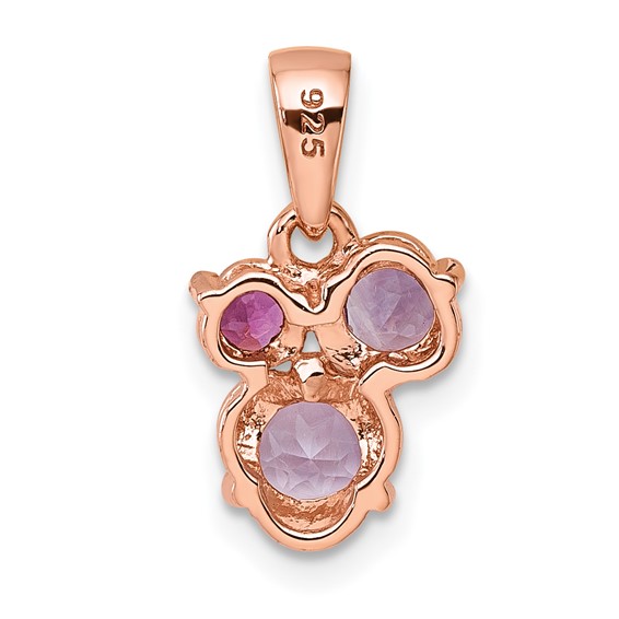 "Sterling Silver Rose Gold-plated Polished Round Amethyst, Pink Quartz and Rhodolite Garnet Pendant"