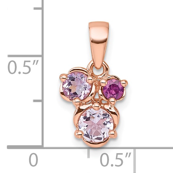 "Sterling Silver Rose Gold-plated Polished Round Amethyst, Pink Quartz and Rhodolite Garnet Pendant"