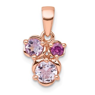 "Sterling Silver Rose Gold-plated Polished Round Amethyst, Pink Quartz and Rhodolite Garnet Pendant"