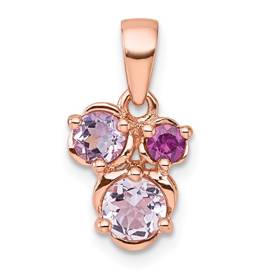 "Sterling Silver Rose Gold-plated Polished Round Amethyst, Pink Quartz and Rhodolite Garnet Pendant"