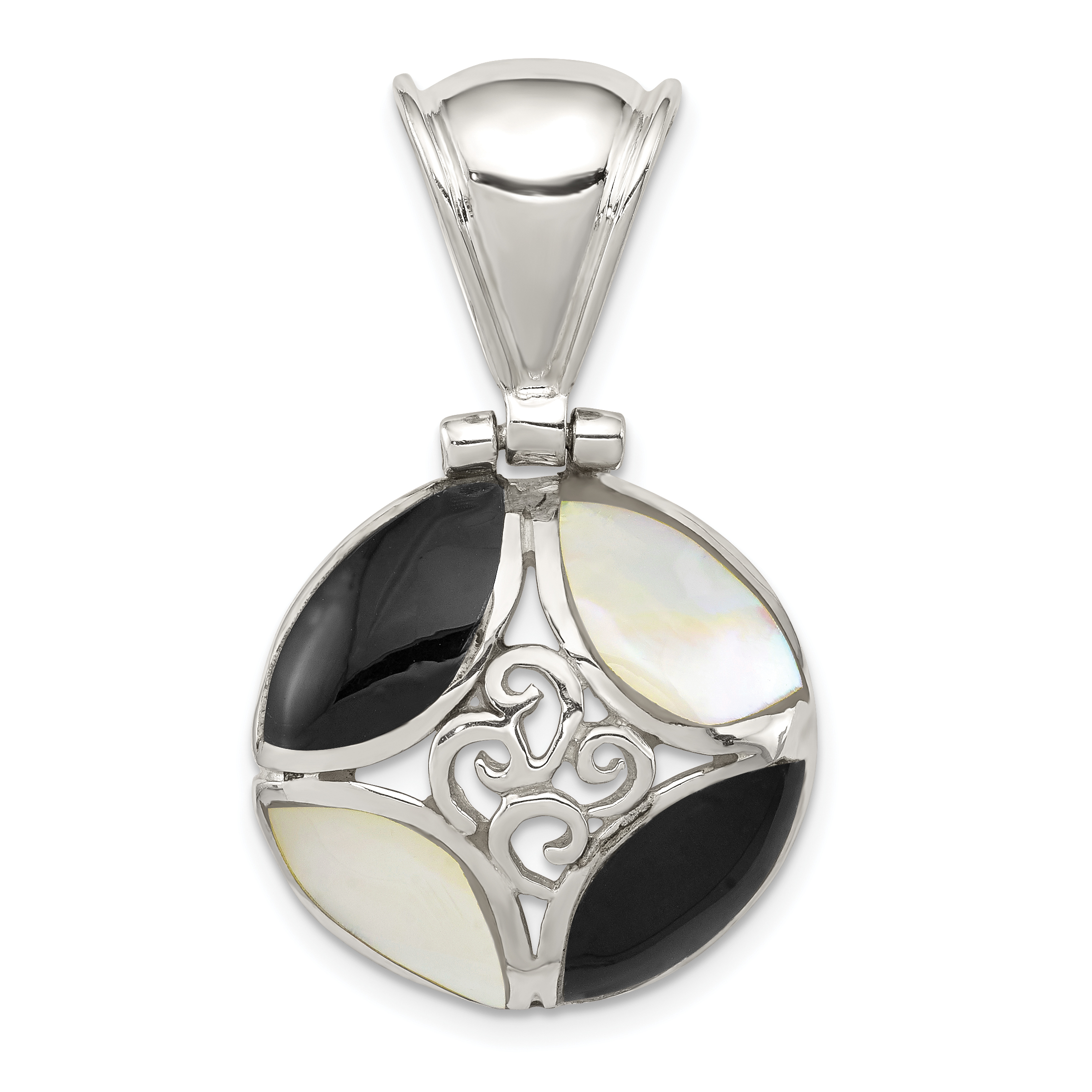 Sterling Silver Black Onyx & Mother Of Pearl Pendant (QP600)