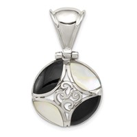 Sterling Silver Antiqued Black Onyx and Mother of Pearl Pendant view 1