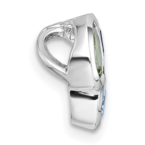 "Sterling Silver Rhodium-plated Polished Pear Blue Topaz, Oval Peridot and Emerald-cut Amethyst Chain Slide Pendant"