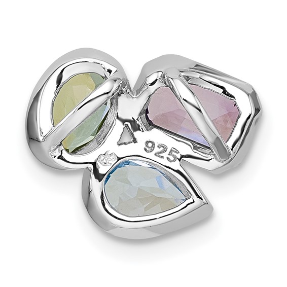 "Sterling Silver Rhodium-plated Polished Pear Blue Topaz, Oval Peridot and Emerald-cut Amethyst Chain Slide Pendant"