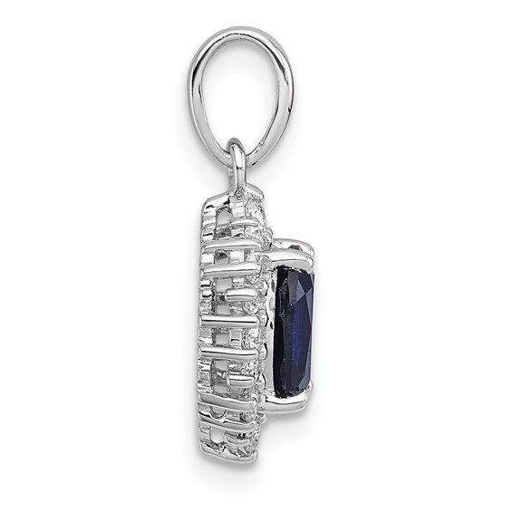 Sterling Silver Rhodium-plated Polished Lab Created Sapphire and CZ Oval Halo Pendant