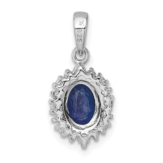 Sterling Silver Rhodium-plated Polished Lab Created Sapphire and CZ Oval Halo Pendant