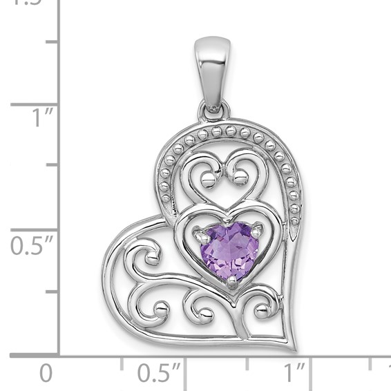Sterling Silver Beaded Gemstone Heart Pendant
