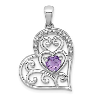 Sterling Silver Beaded Gemstone Heart Pendant