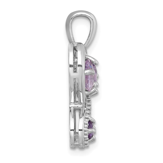 Sterling Silver Rhodium-plated Polished Amethyst and Rose de France Quartz Heart Butterfly Pendant