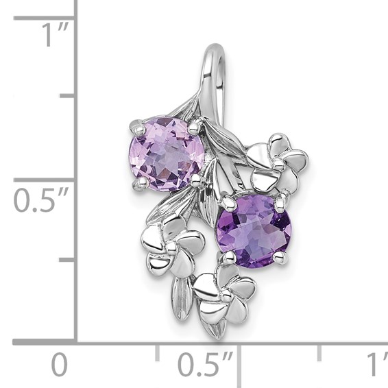 Sterling Silver Rhodium-plated Polished and Textured Amethyst and Rose de France Quartz Floral Chain Slide