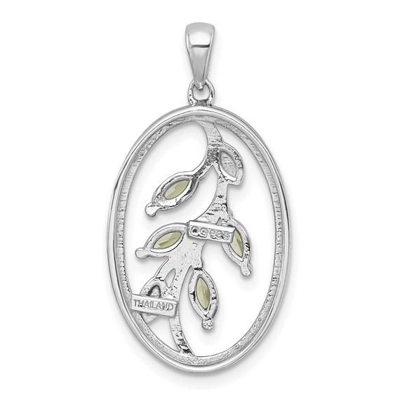 Sterling Silver Rhodium-plated Polished Peridot Leaves Twisted Oval Pendant