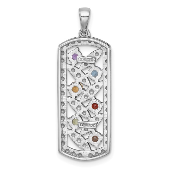 Sterling Silver Rhodium-plated Polished Fancy Oblong Multi Gemstone Pendant