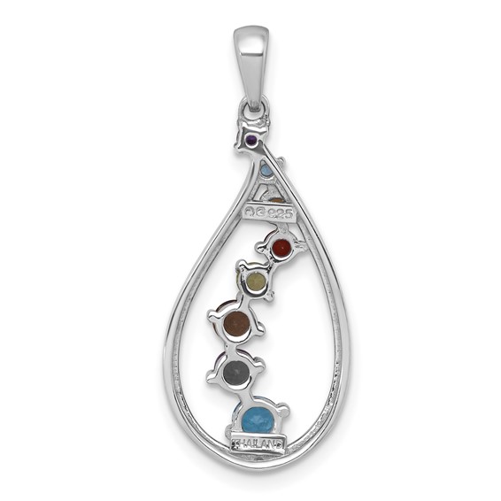 Sterling Silver Rhodium-plated Polished Fancy Multi Gemstone Teardrop Pendant