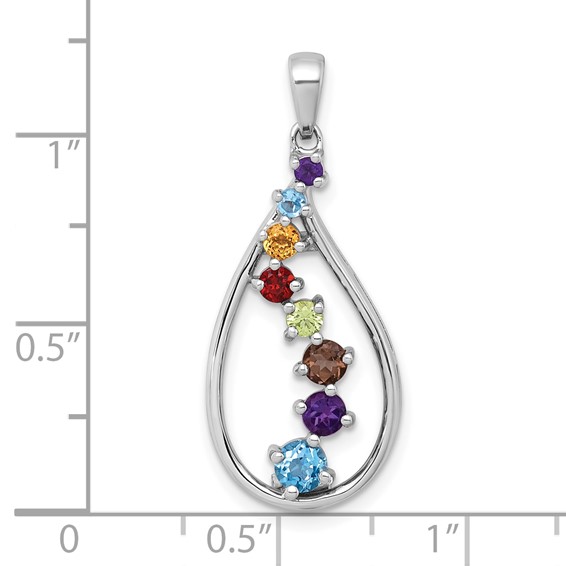 Sterling Silver Rhodium-plated Polished Fancy Multi Gemstone Teardrop Pendant