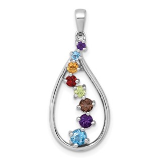 Sterling Silver Rhodium-plated Polished Fancy Multi Gemstone Teardrop Pendant