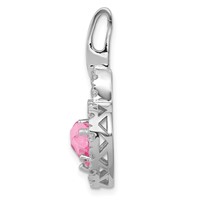 Sterling SilverRhodium Plated Pink and Clear CZ Heart Pendant view 2