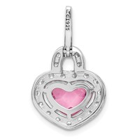 Sterling SilverRhodium Plated Pink and Clear CZ Heart Pendant view 4