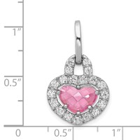 Sterling SilverRhodium Plated Pink and Clear CZ Heart Pendant view 3