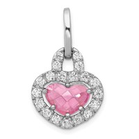 Sterling SilverRhodium Plated Pink and Clear CZ Heart Pendant view 1