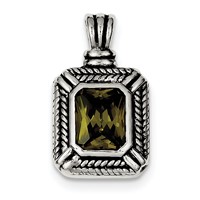 Sterling Silver Green CZ Square Pendant view 1