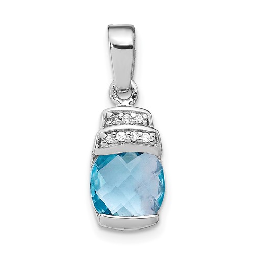 Sterling Silver Rhodium-plated Blue and Clear CZ Pendant
