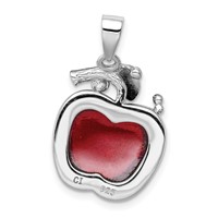 Sterling Silver Rhodium-plated Red CZ Cabochon Apple Pendant view 4