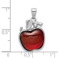 Sterling Silver Rhodium-plated Red CZ Cabochon Apple Pendant view 3
