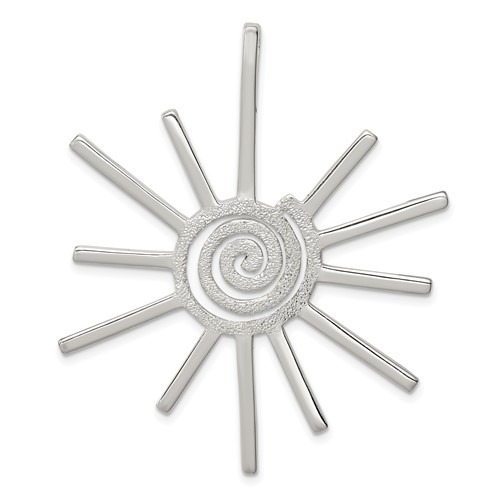 Sterling Silver Polished and Satin Fancy Sun -Fits Up to 3mm Cubetto- Pendant