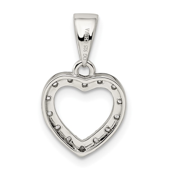 Sterling Silver Rhodium-plated CZ Heart Shape Pendant