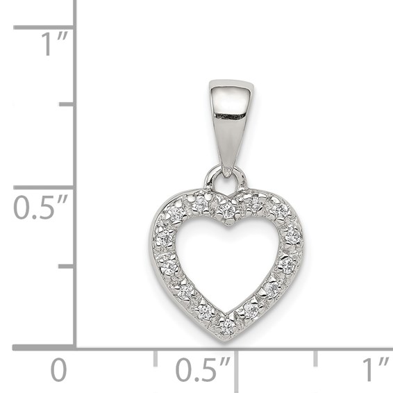 Sterling Silver Rhodium-plated CZ Heart Shape Pendant