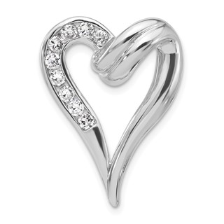 Sterling Silver Polished CZ Heart Chain Slide Pendant