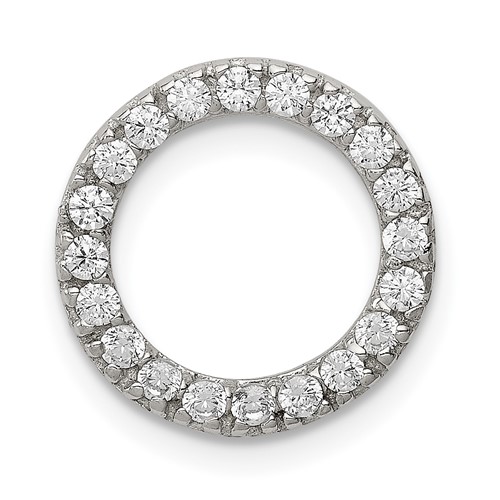 Sterling Silver Rhodium-plated 13mm CZ Circle Chain Slide Pendant