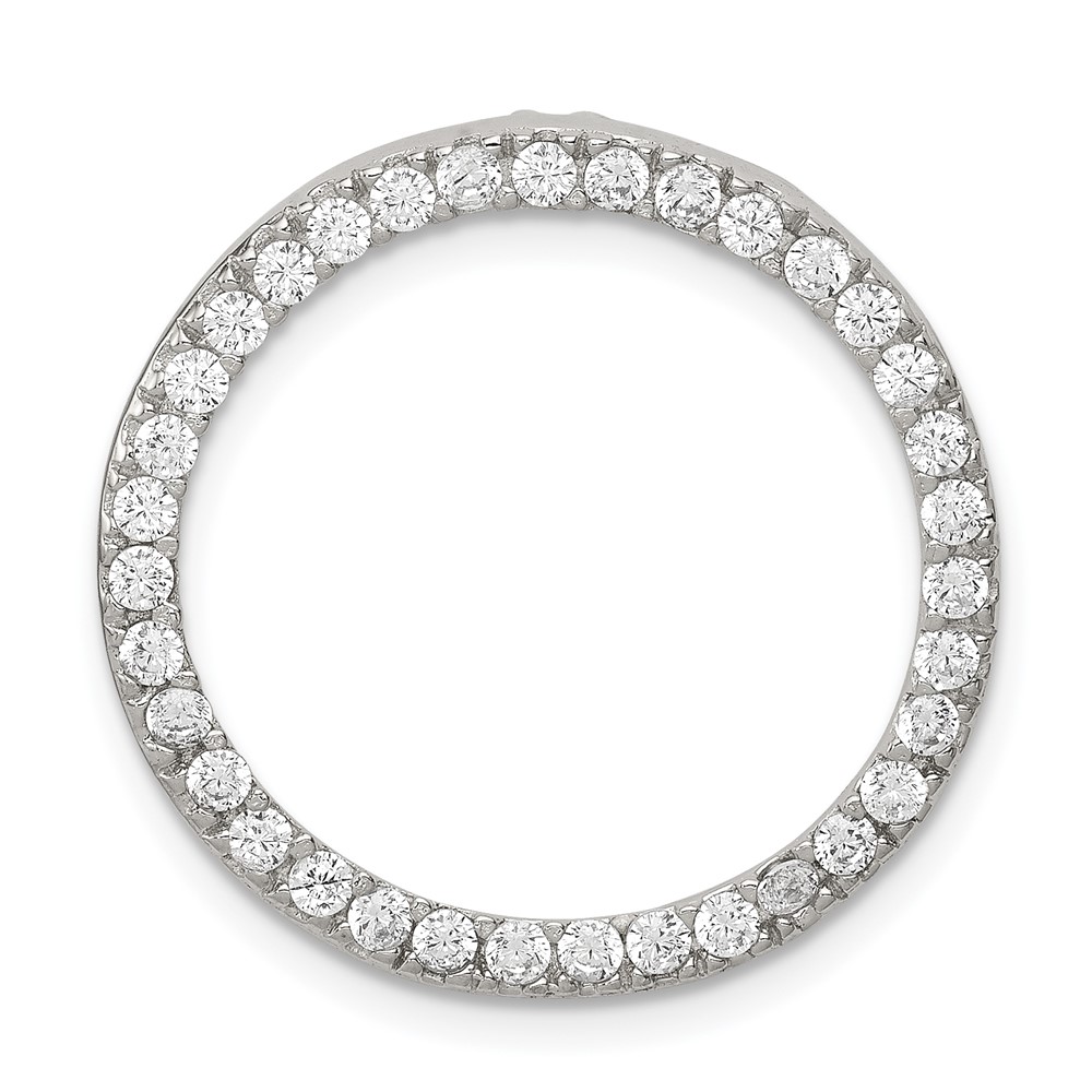Sterling Silver Rhodium-plated 24mm CZ Circle Chain Slide Pendant