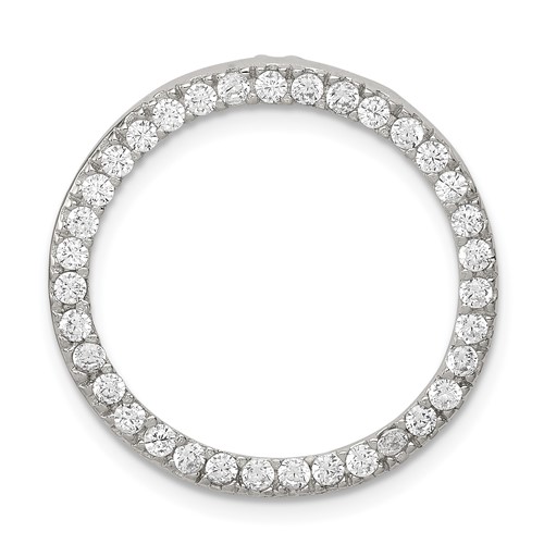 Sterling Silver Rhodium-plated 24mm CZ Circle Chain Slide Pendant