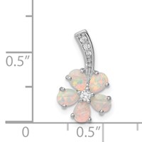 Sterling Silver Rhdoium Plated Opal Flower Pendant view 3