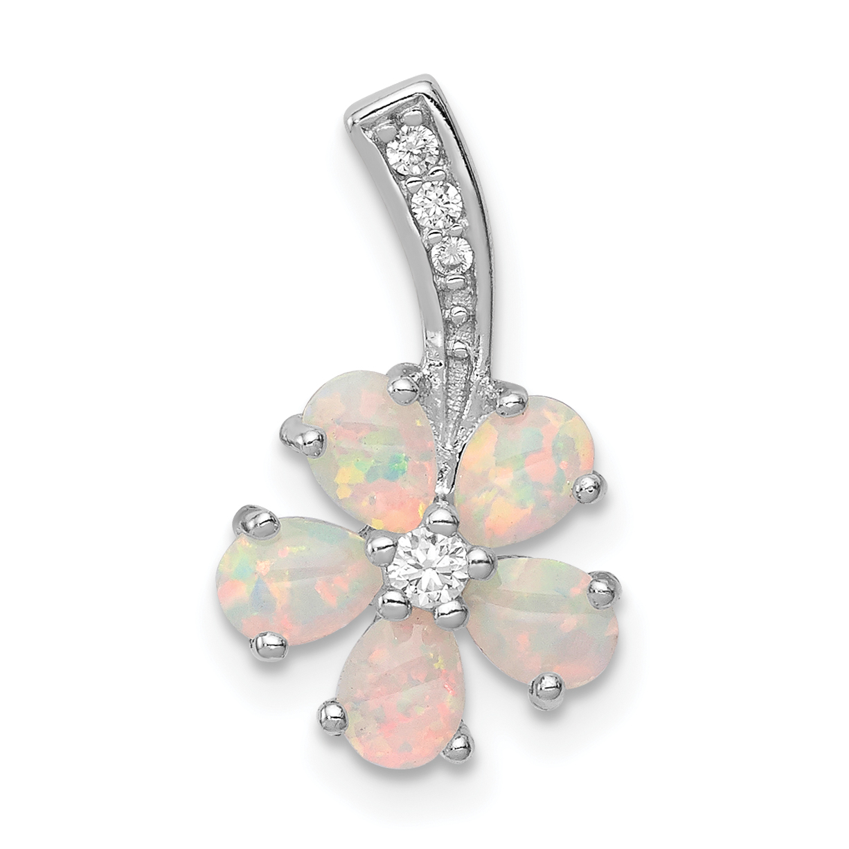 Sterling Silver Rhdoium Plated Opal Flower Pendant (QP781)