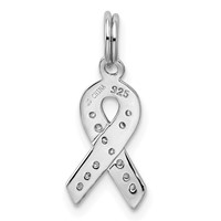Sterling Silver Rhodium-plated CZ Awareness Ribbon Pendant view 4