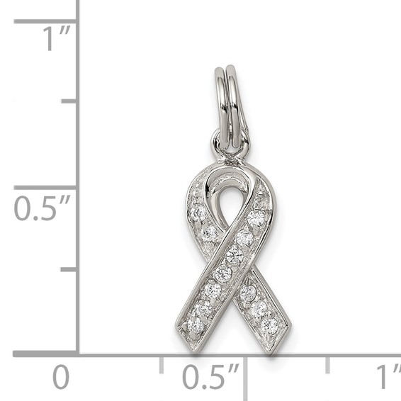 Sterling Silver Rhodium-plated CZ Awareness Ribbon Pendant