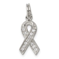 Sterling Silver Rhodium-plated CZ Awareness Ribbon Pendant view 1
