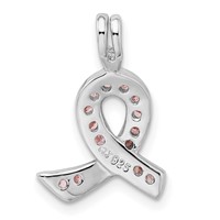 Sterling Silver Rhodium-plated Pink CZ Awareness Ribbon Pendant view 4